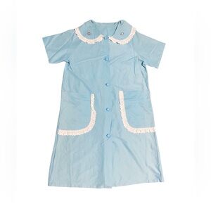 Vintage House Coat With Floral Embroidery And Ruffled Trim Size Medium